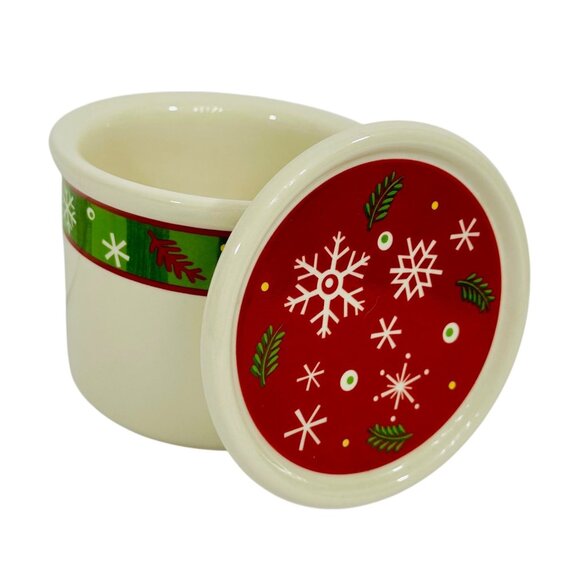 Longaberger Pottery Christmas Holiday One Pint Salt Ceramic Crock With Coaster L - Picture 1 of 12